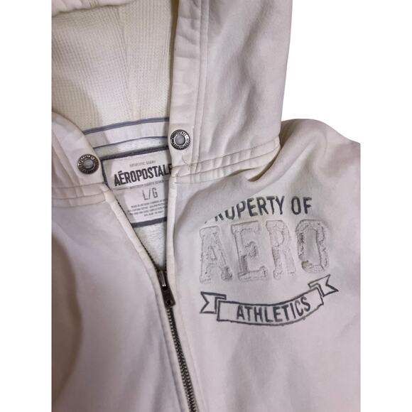 Aeropostale White Y2K Zip Hoodie Mens L VTG Skate Thermal Hood Missing String - Picture 2 of 5